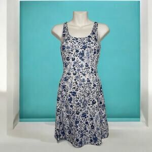 H&M Divided Floral Skater Dress Blue White Sleeveless Knee Length Women's Size 2